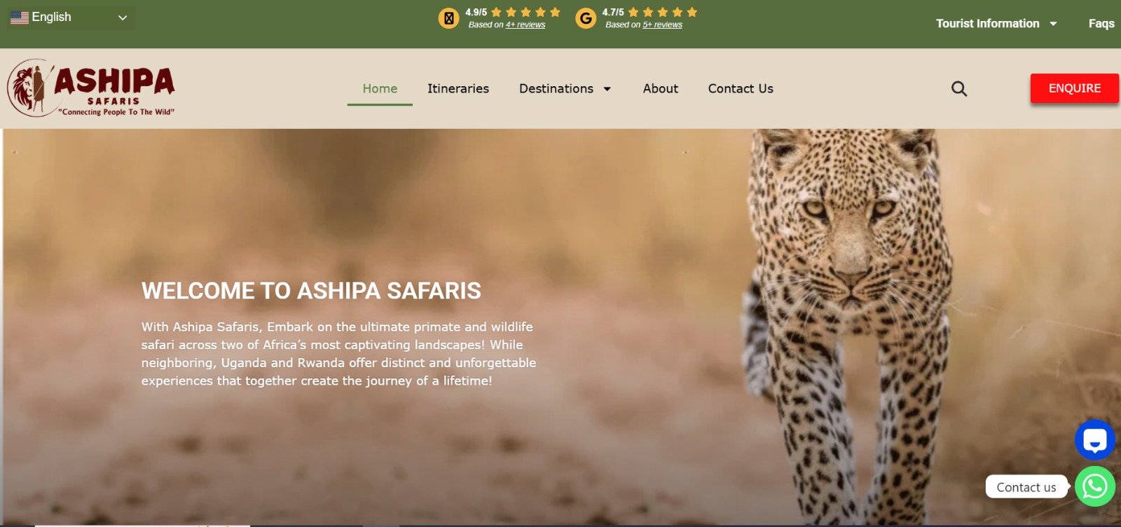Ashipa Safaris website screenshot