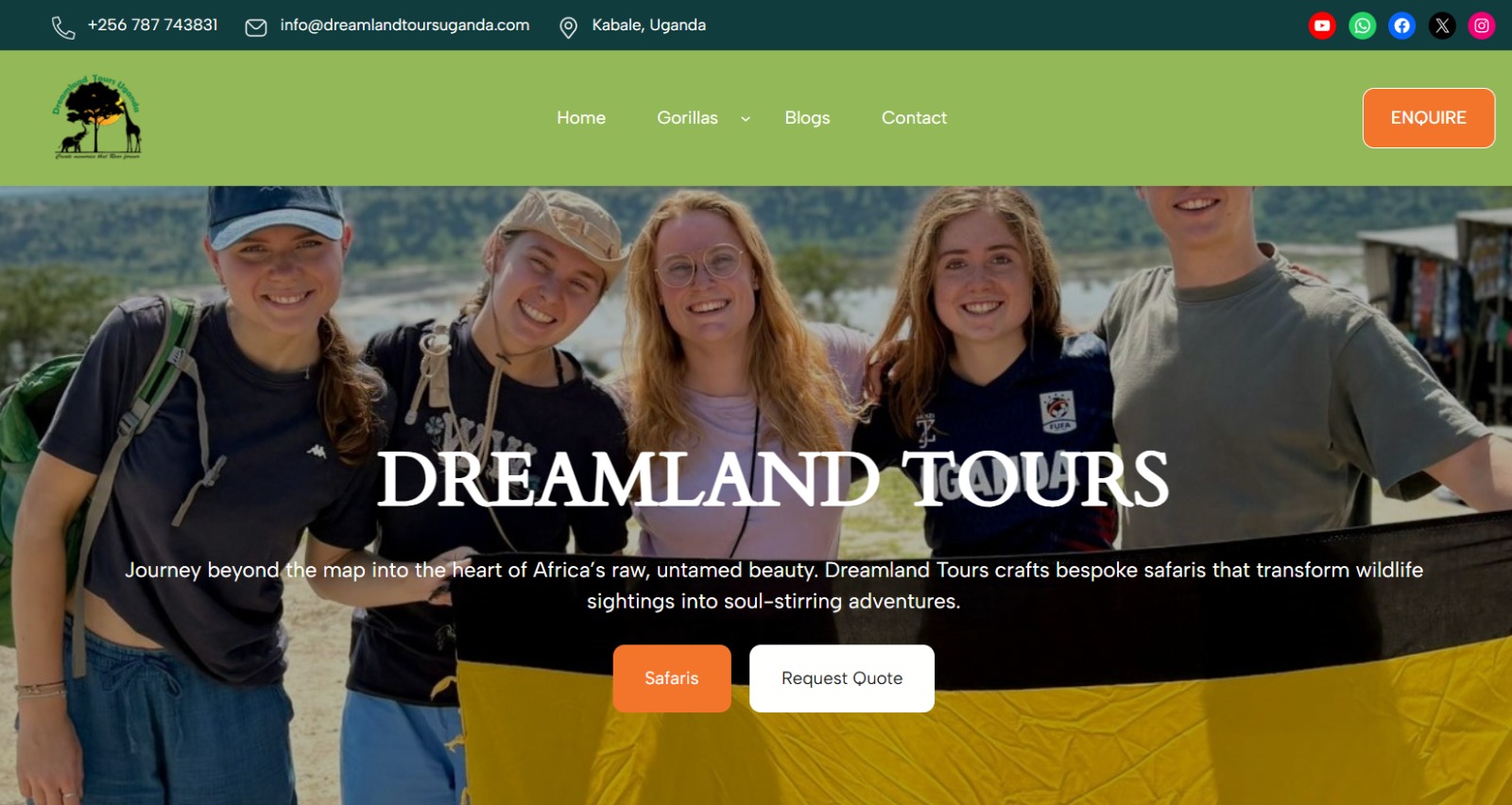 Dreamland Tours Uganda website screenshot