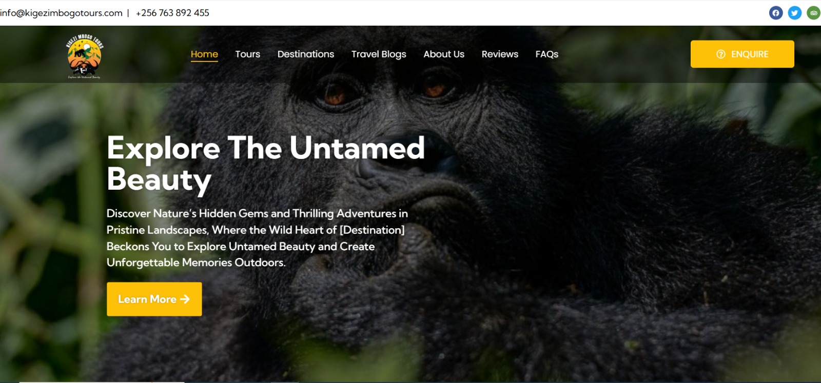 Gorillas Tour Uganda website screenshot