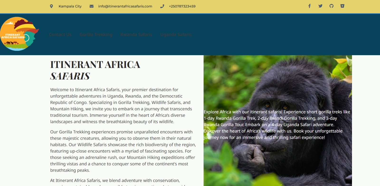 Itinerant Africa Safaris website screenshot