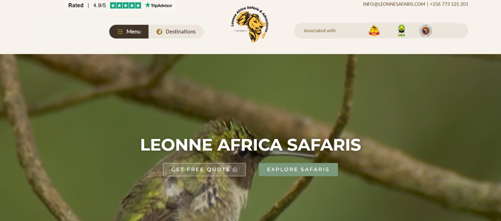 Leonne Safaris website screenshot