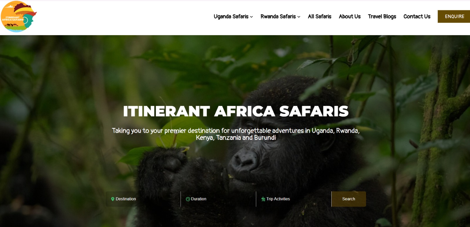 Rwanda Uganda Gorillas website screenshot