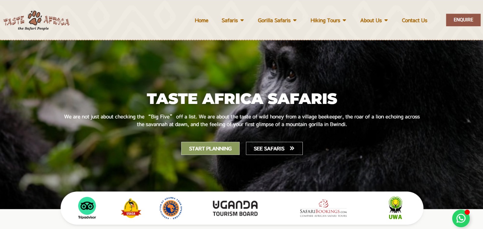 Taste Africa Safaris website screenshot